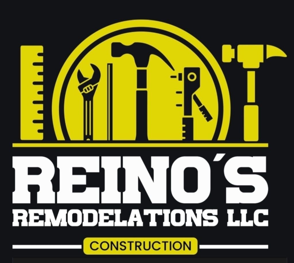 Reino's Remodelations LLC construction logo with tools.