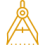 Gold drafting compass icon. Precision drawing tool.